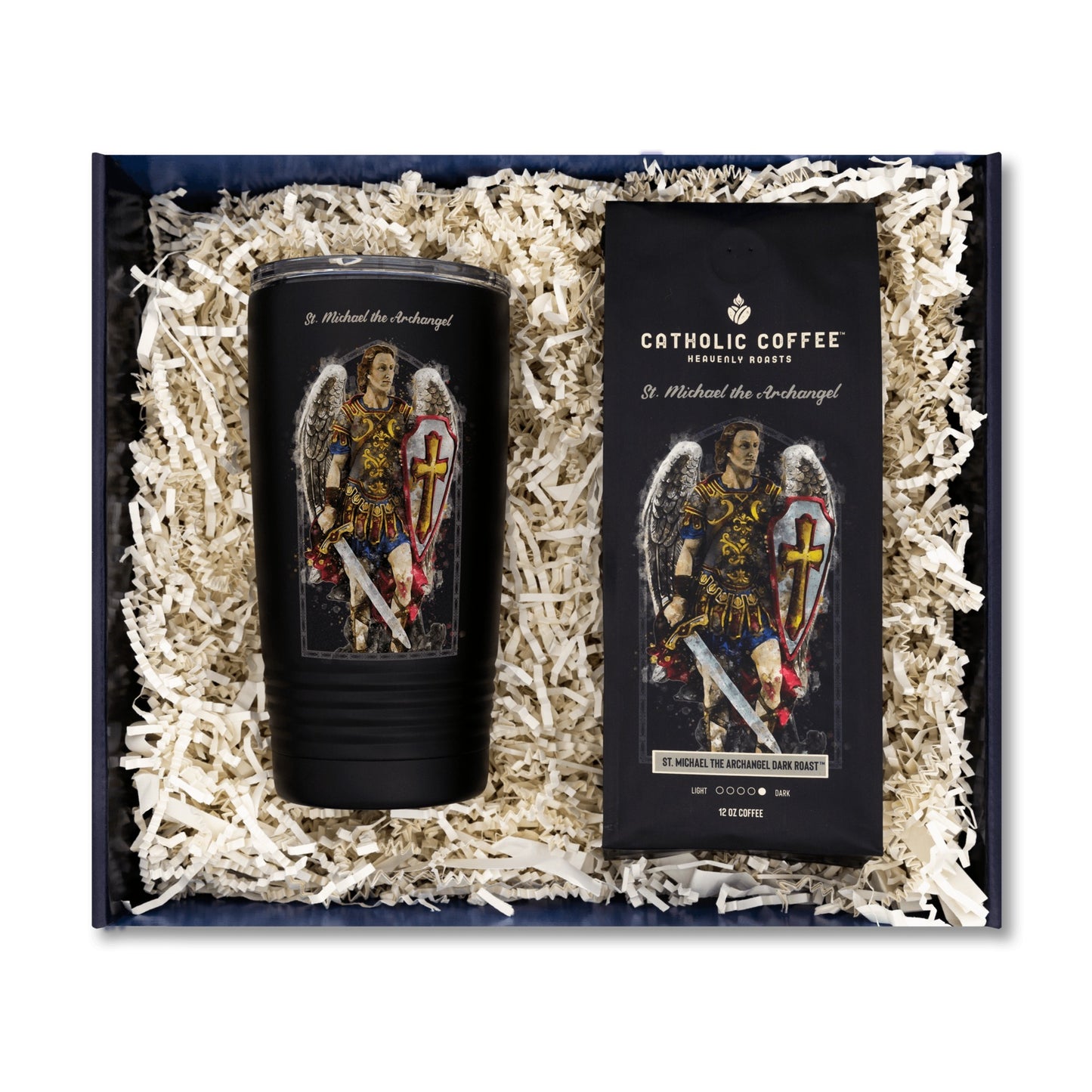 St. Michael The Archangel Dark Roast Coffee and Tumbler Gift Set - Ground