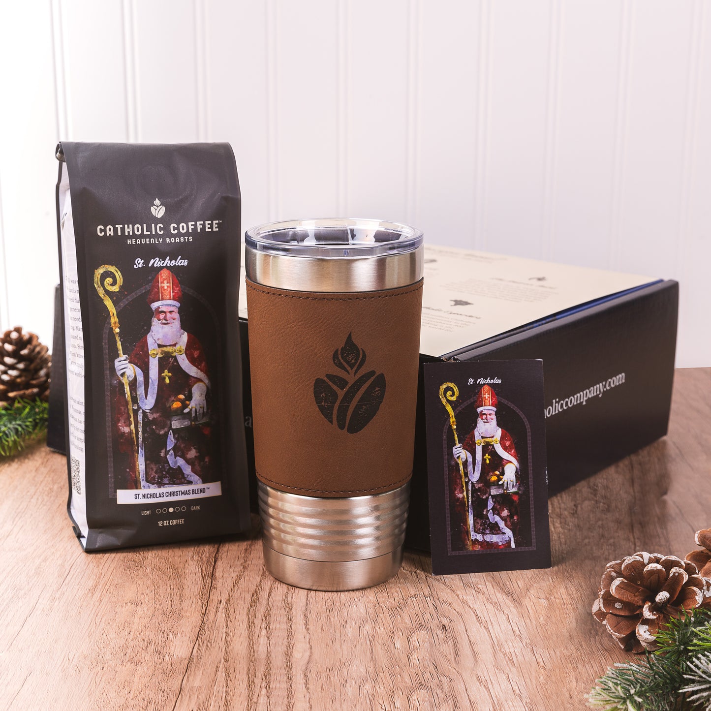 St. Nicholas Coffee & Leather Tumbler Gift Set