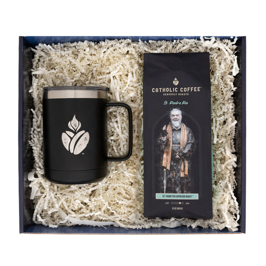 Padre Pio Espresso Roast Coffee & Travel Mug Gift Set - Ground