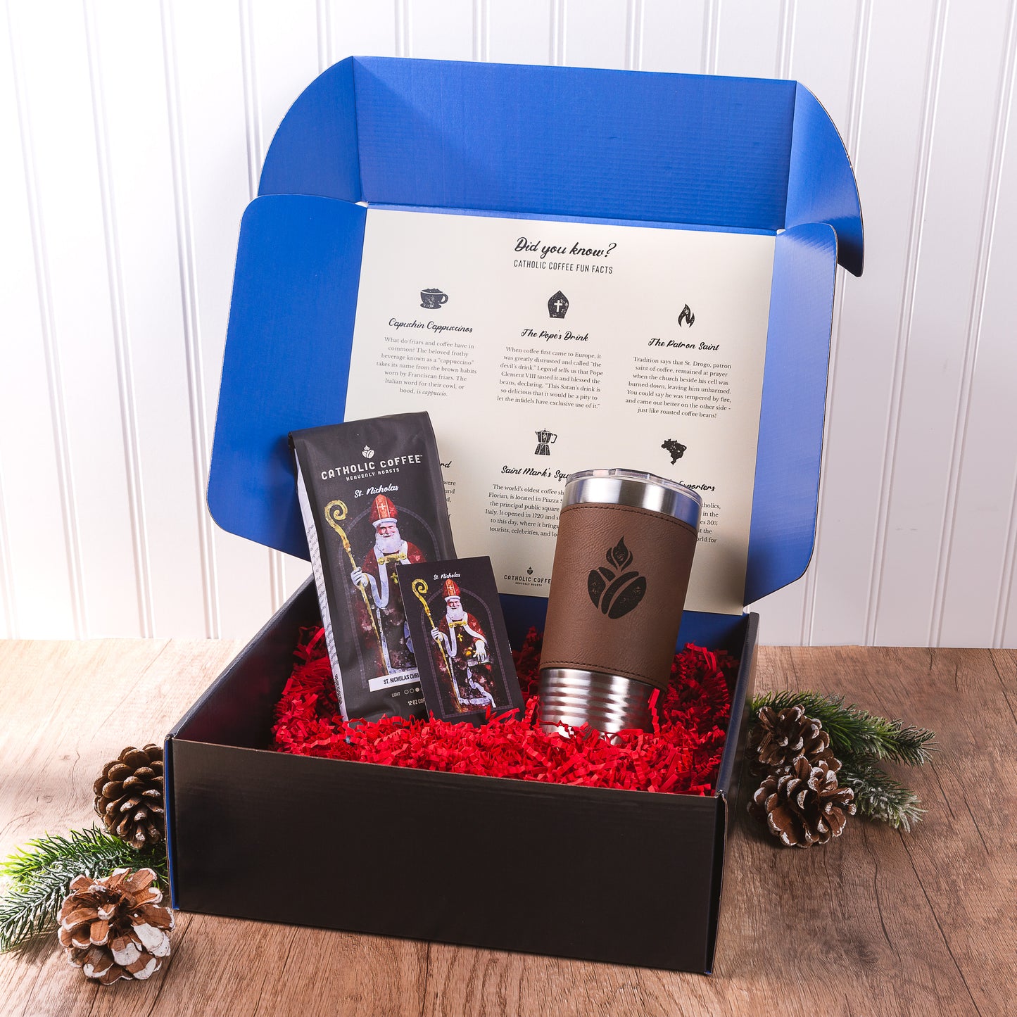 St. Nicholas Coffee & Leather Tumbler Gift Set
